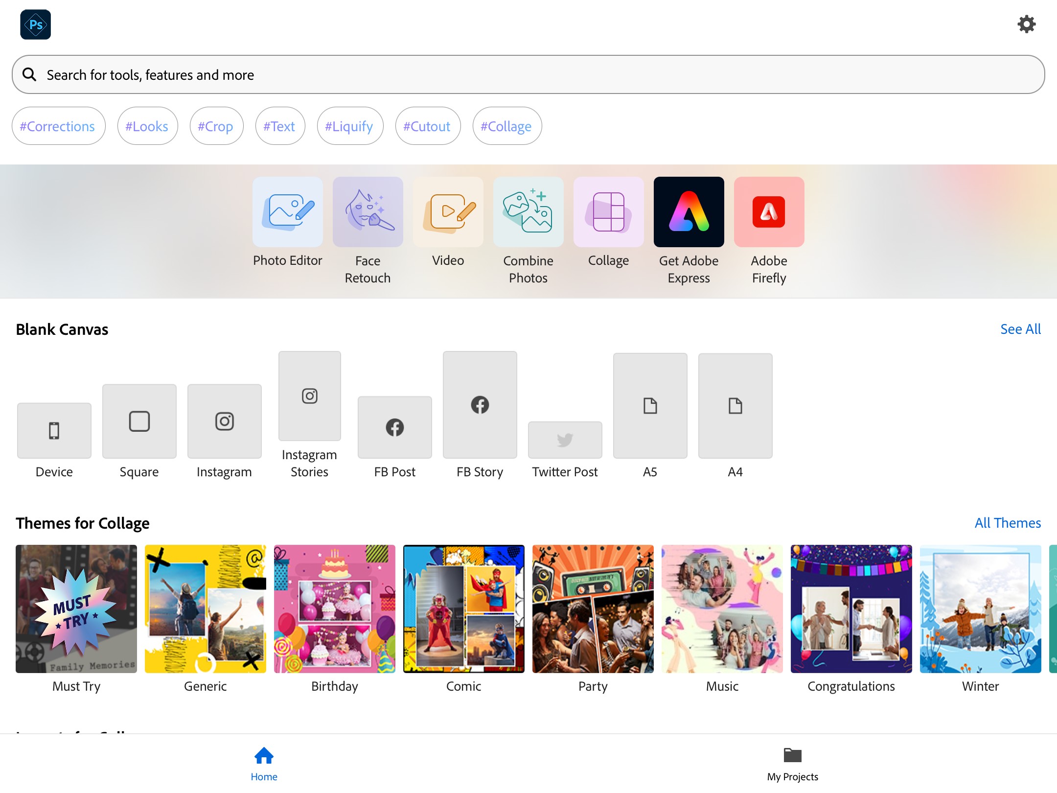 Tạo thiết kế mới trong Photoshop Express từ bảng trống