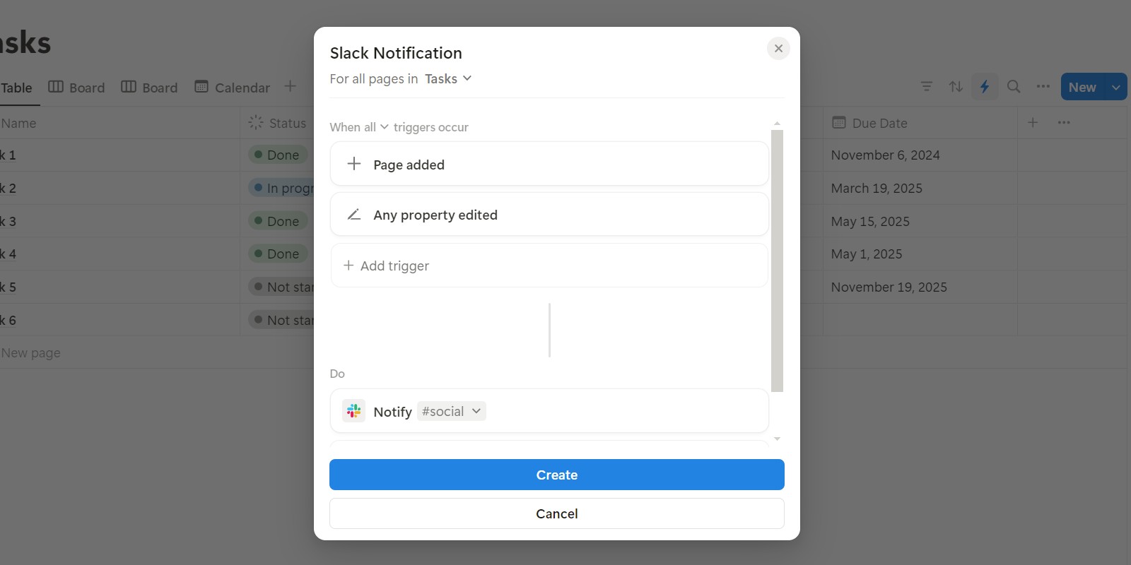 Tạo tự động hóa cho thông báo Slack trong Notion