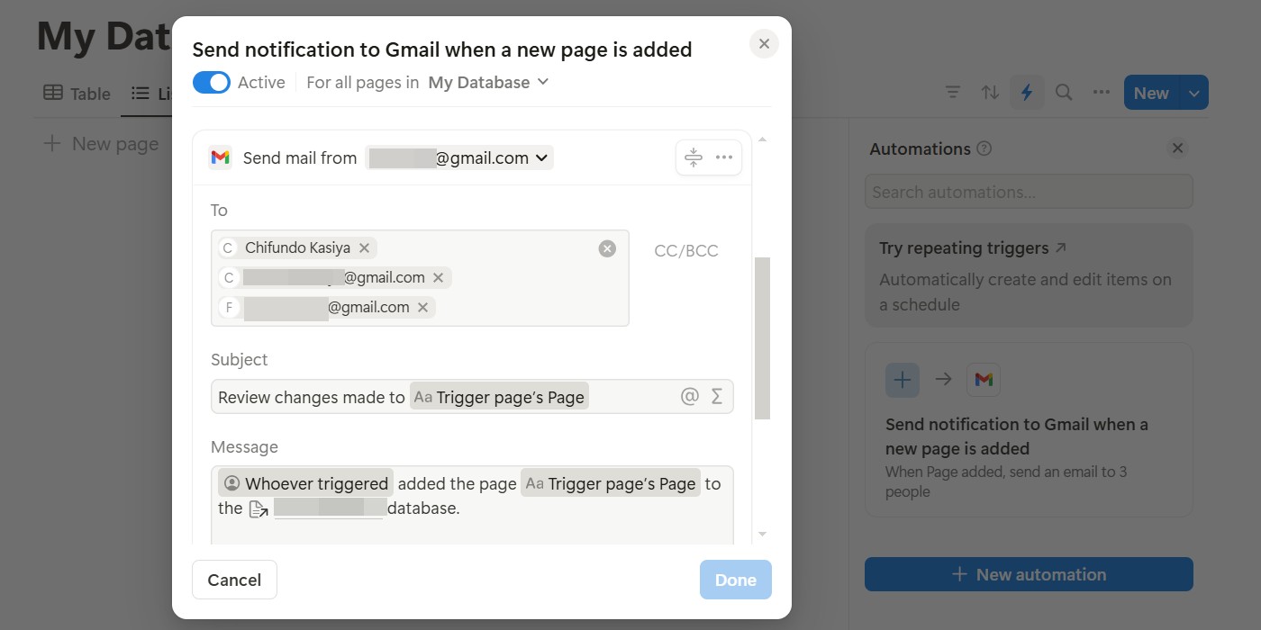 Tạo tự động hóa Gmail trong Notion