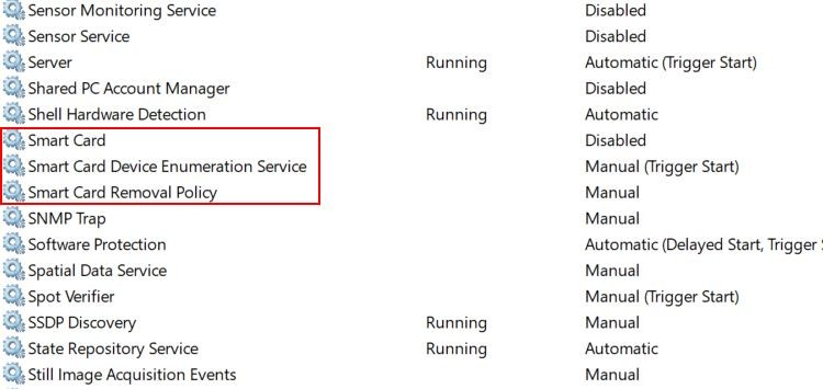 Tất cả các dịch vụ thẻ thông minh của Windows