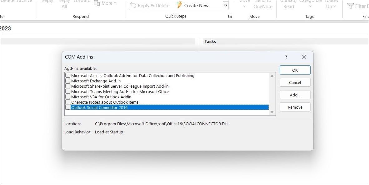 Tắt các add-ins trong Outlook