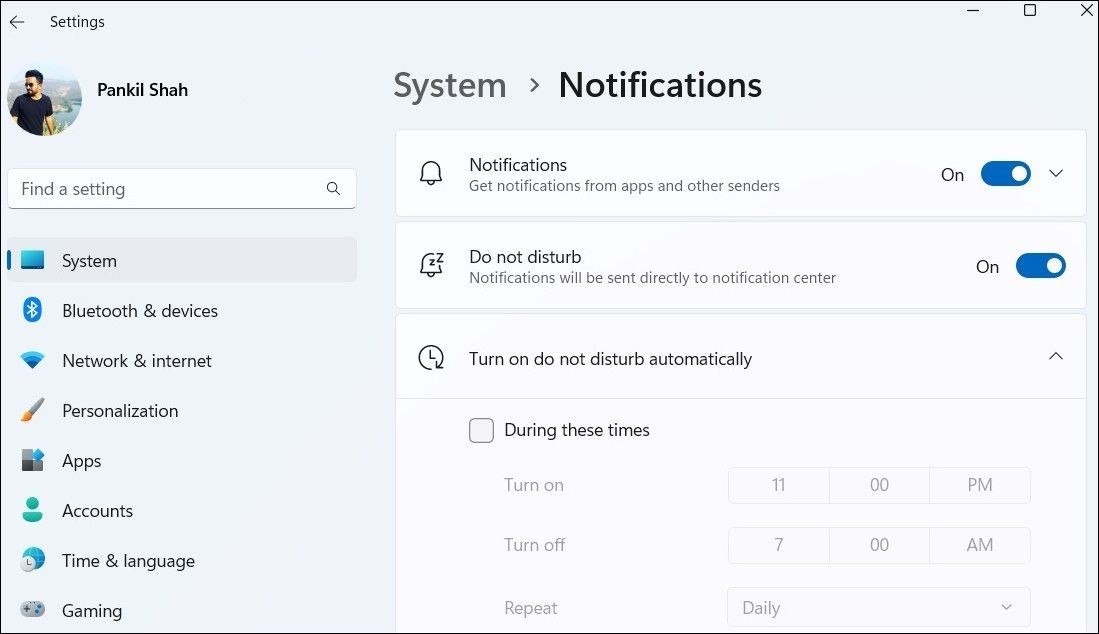 Tắt chế độ Không Làm Phiền trong Windows 11