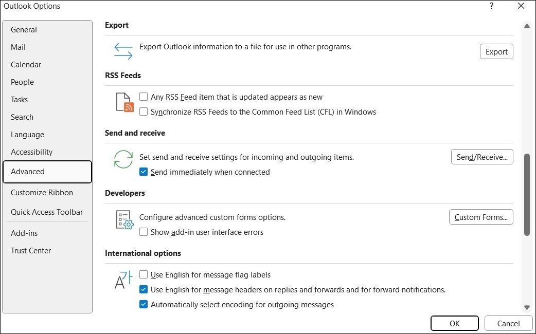Tắt đồng bộ hóa nguồn cấp dữ liệu RSS trong Outlook