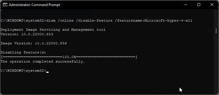 Tắt Hyper-V qua Command Prompt
