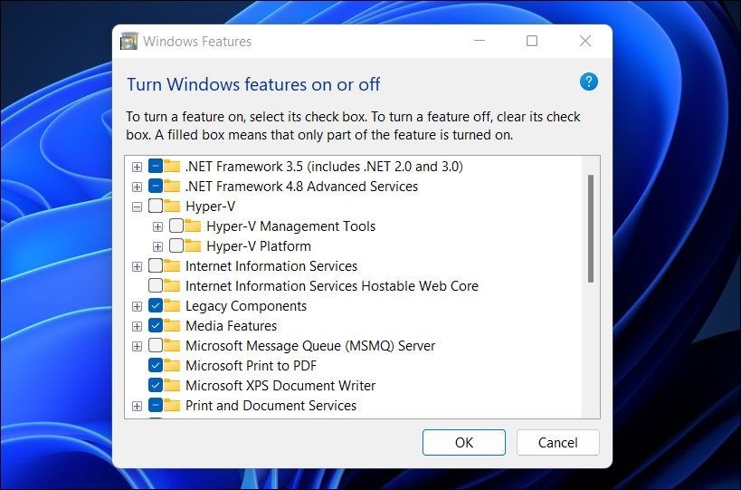 Tắt Hyper-V trên Windows 11 bằng Windows Features