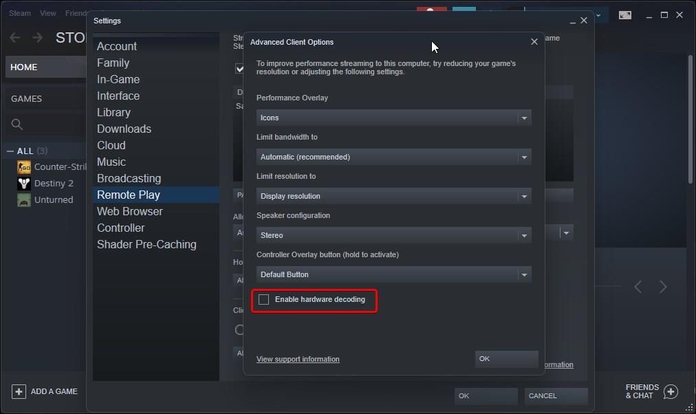 Tắt mã hóa phần cứng trên Steam