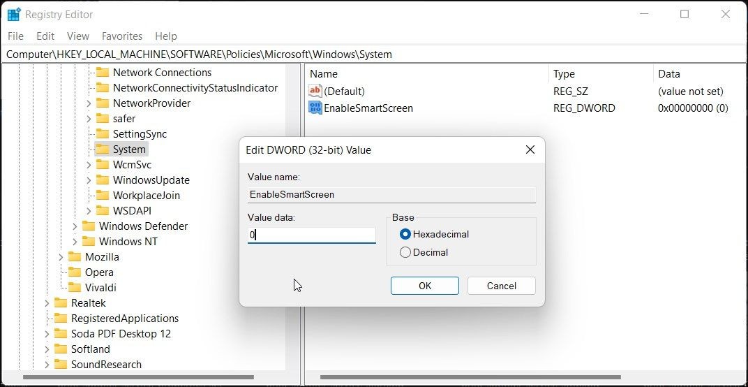 Tắt SmartScreen trong Registry Editor