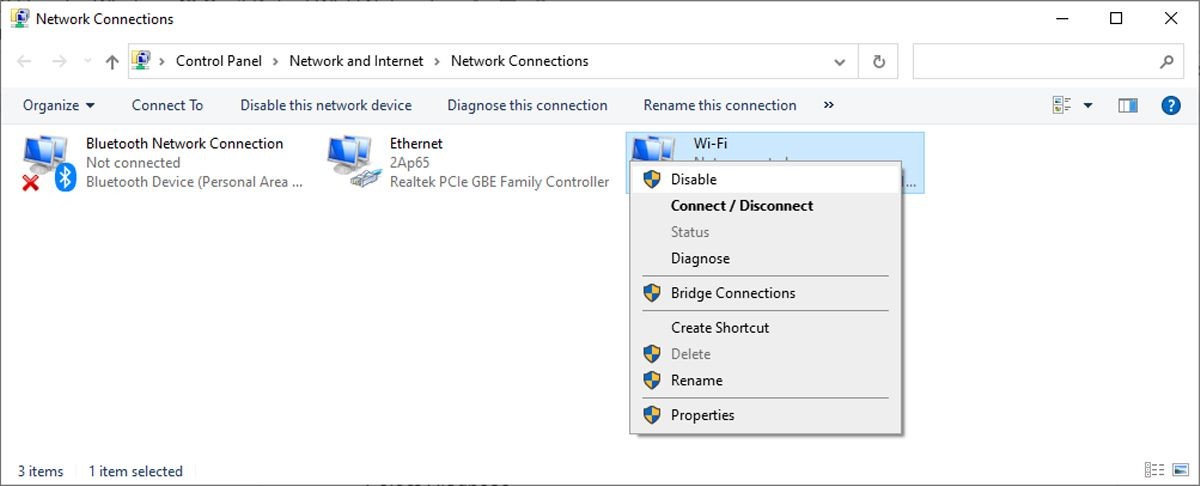 Tắt thẻ giao diện mạng trên Windows 10