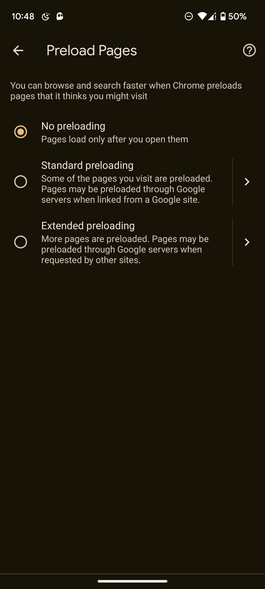 Tắt tính năng tải trước trang trên Chrome Android