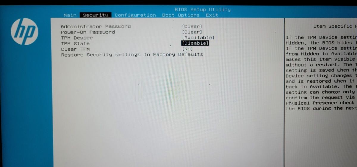 Tắt Trạng Thái TPM Trong BIOS