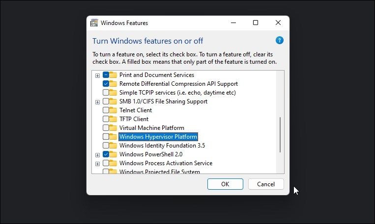 Tắt Virtual Machine Platform và Windows Hypervisor Platform