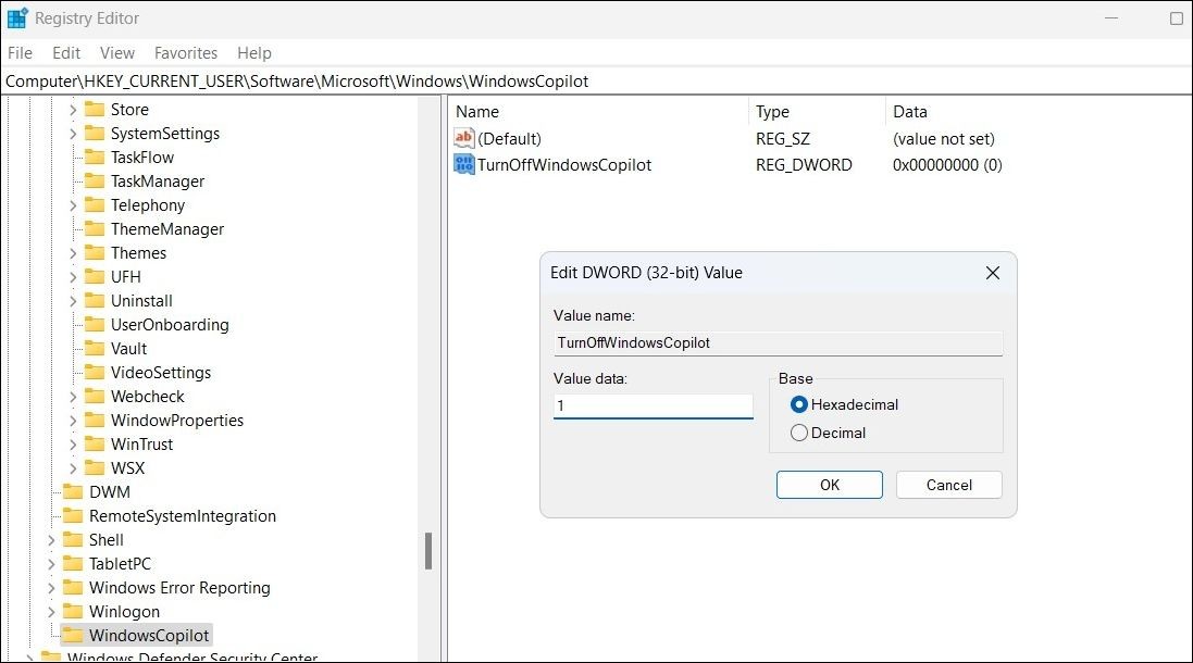 Tắt Windows Copilot bằng Trình chỉnh sửa Registry
