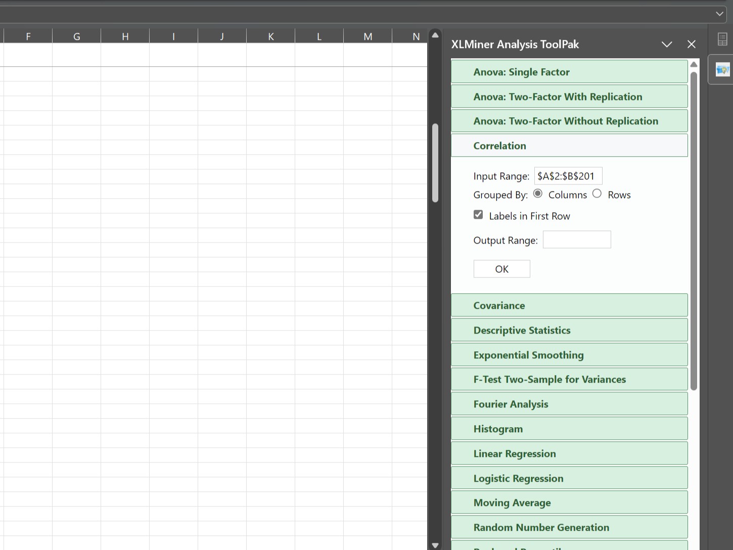 Thanh công cụ XLMiner Analysis ToolPak trong Excel
