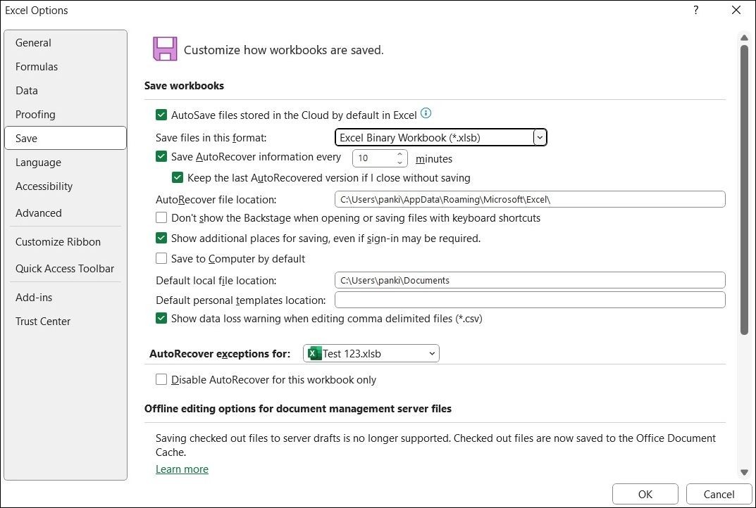 Thay đổi cài đặt lưu mặc định trong Excel