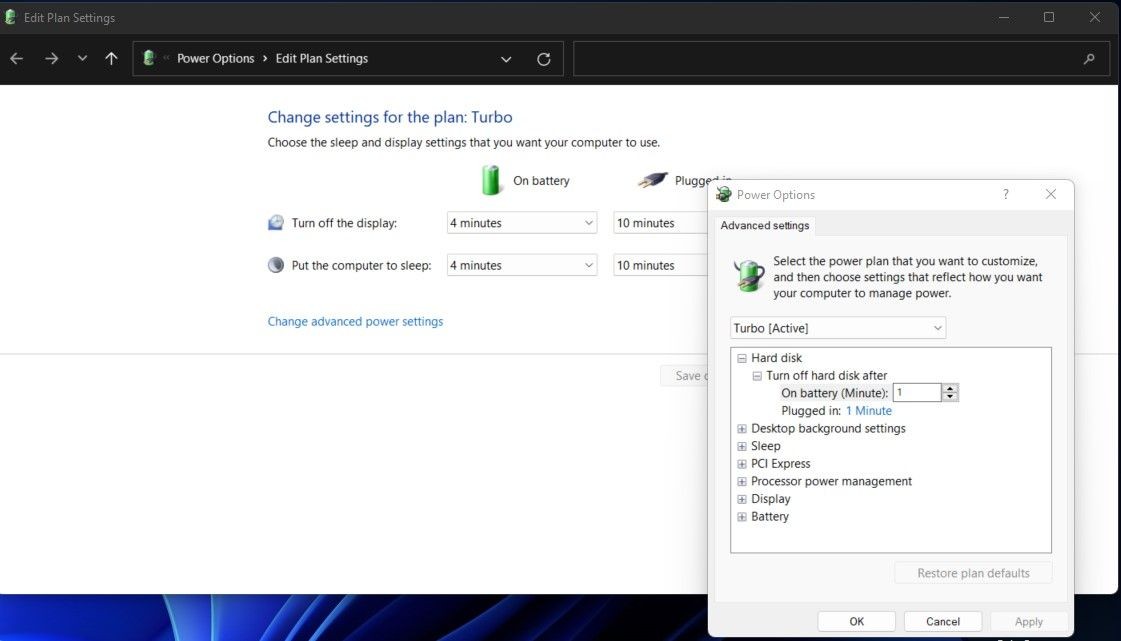 Thay đổi cài đặt nguồn nâng cao trong Windows