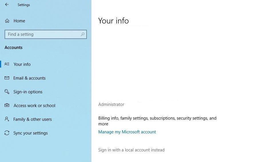 Thay đổi cài đặt tài khoản trong ứng dụng Cài đặt Windows 10