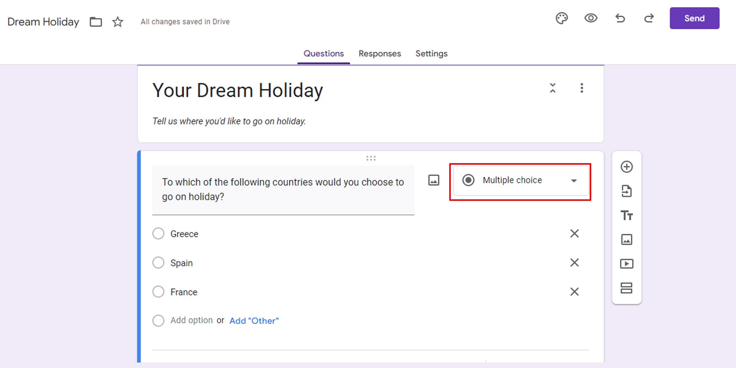 Thay đổi câu hỏi trong Google Forms thành lựa chọn nhiều