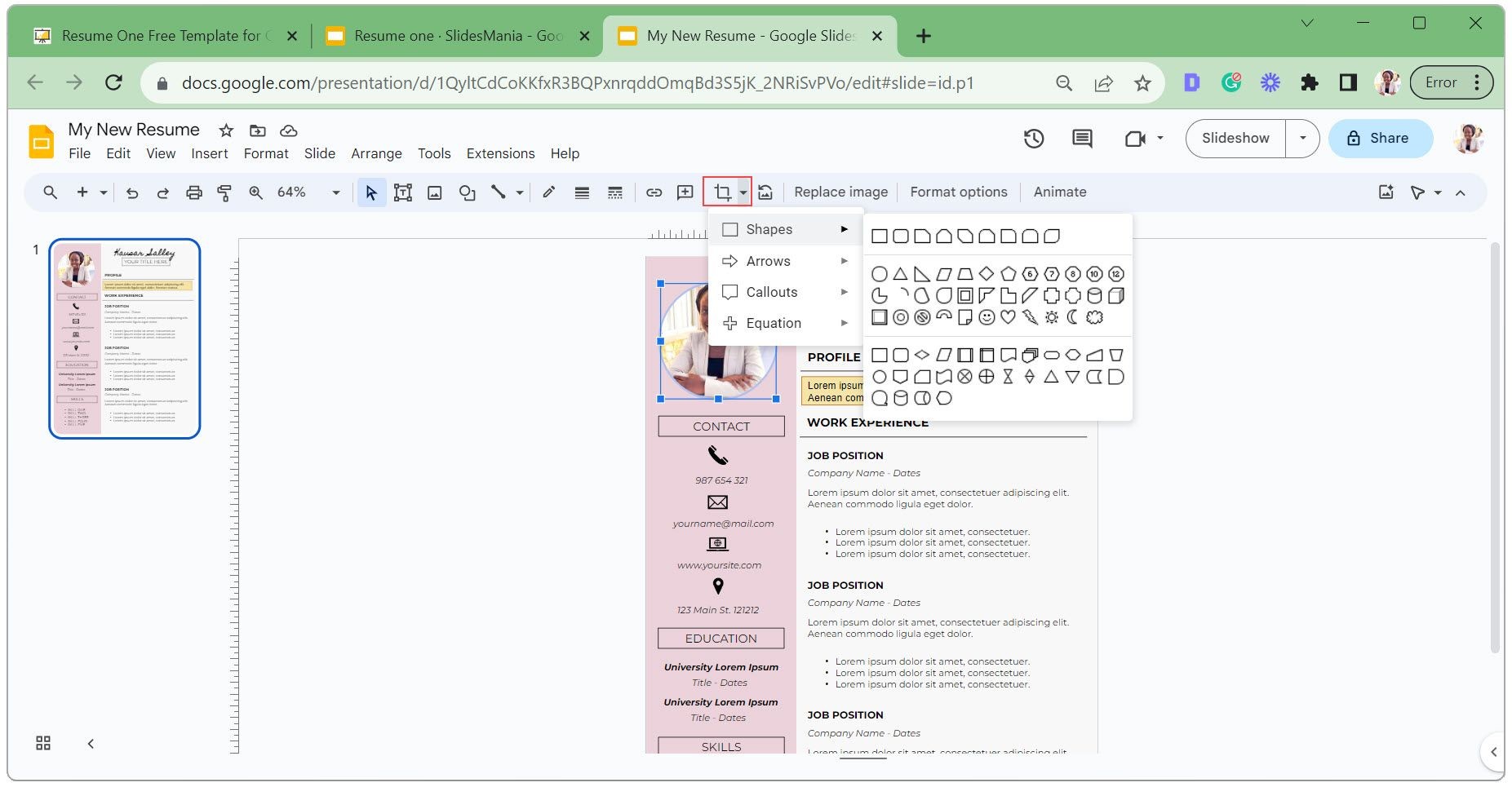 Thay đổi hình dạng mặt nạ ảnh trong Google Slides