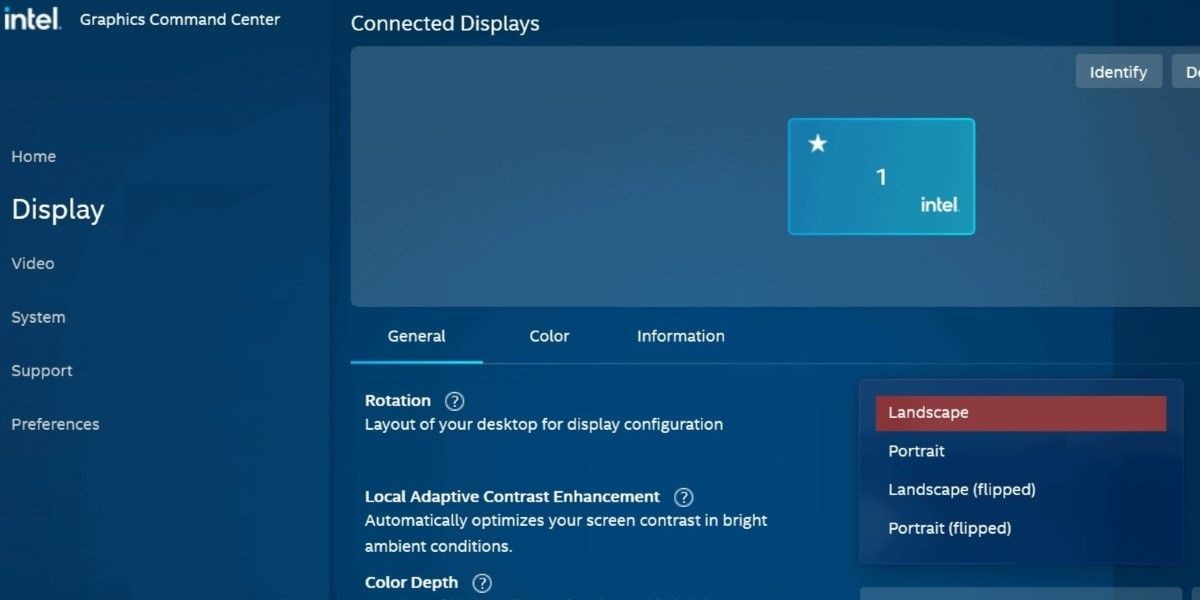 Thay đổi hướng hiển thị qua Intel Graphics Command Center