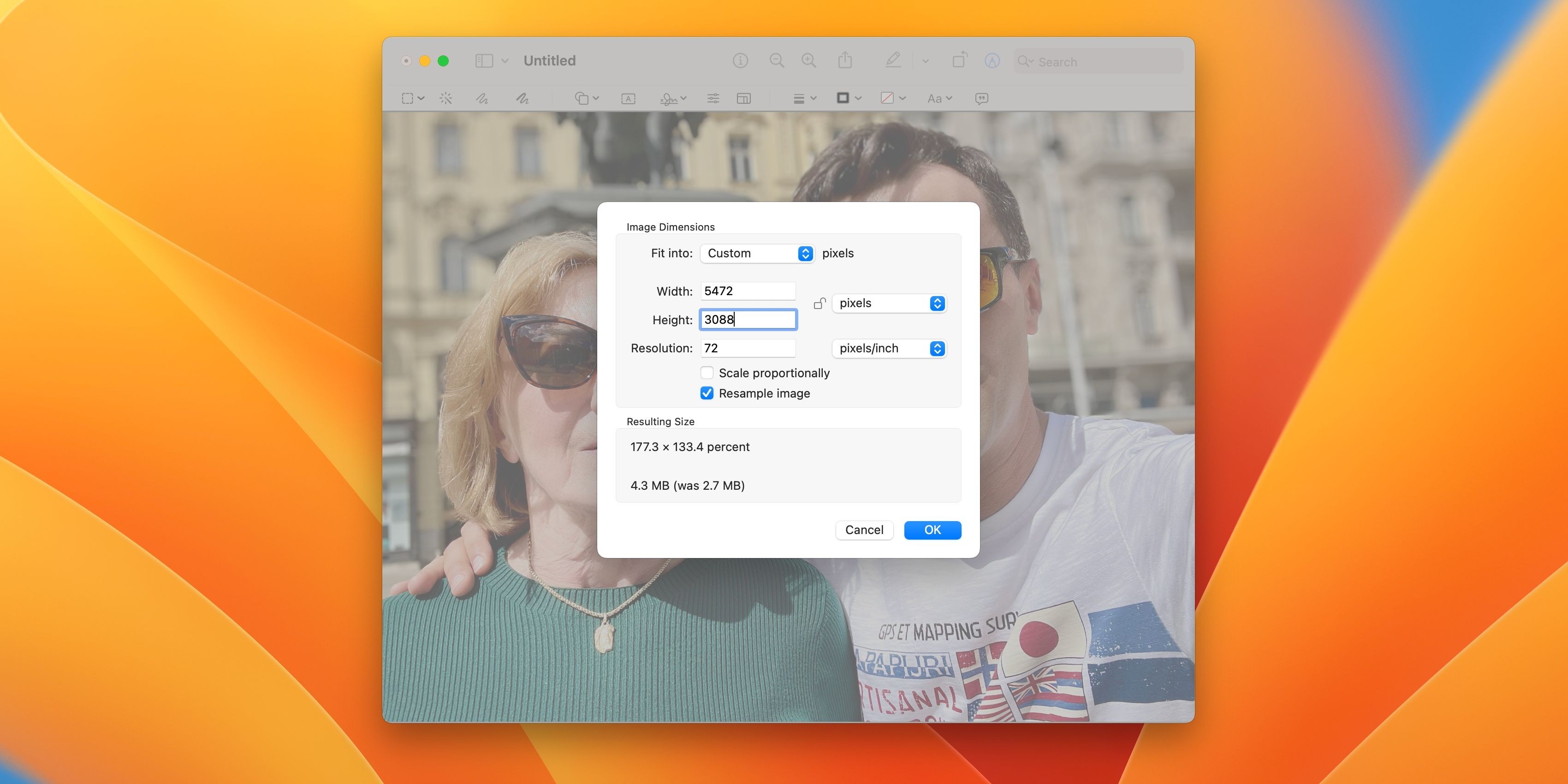 Thay đổi kích thước ảnh trong ứng dụng Preview trên macOS