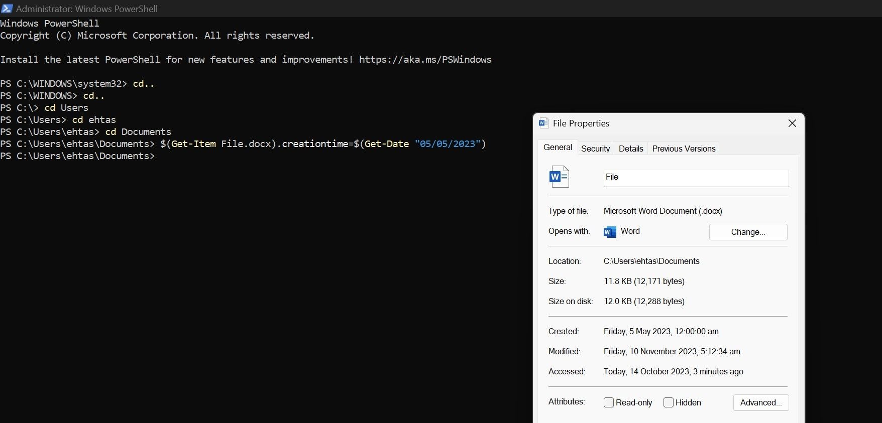 Thay đổi ngày tạo của tệp trong PowerShell thành công