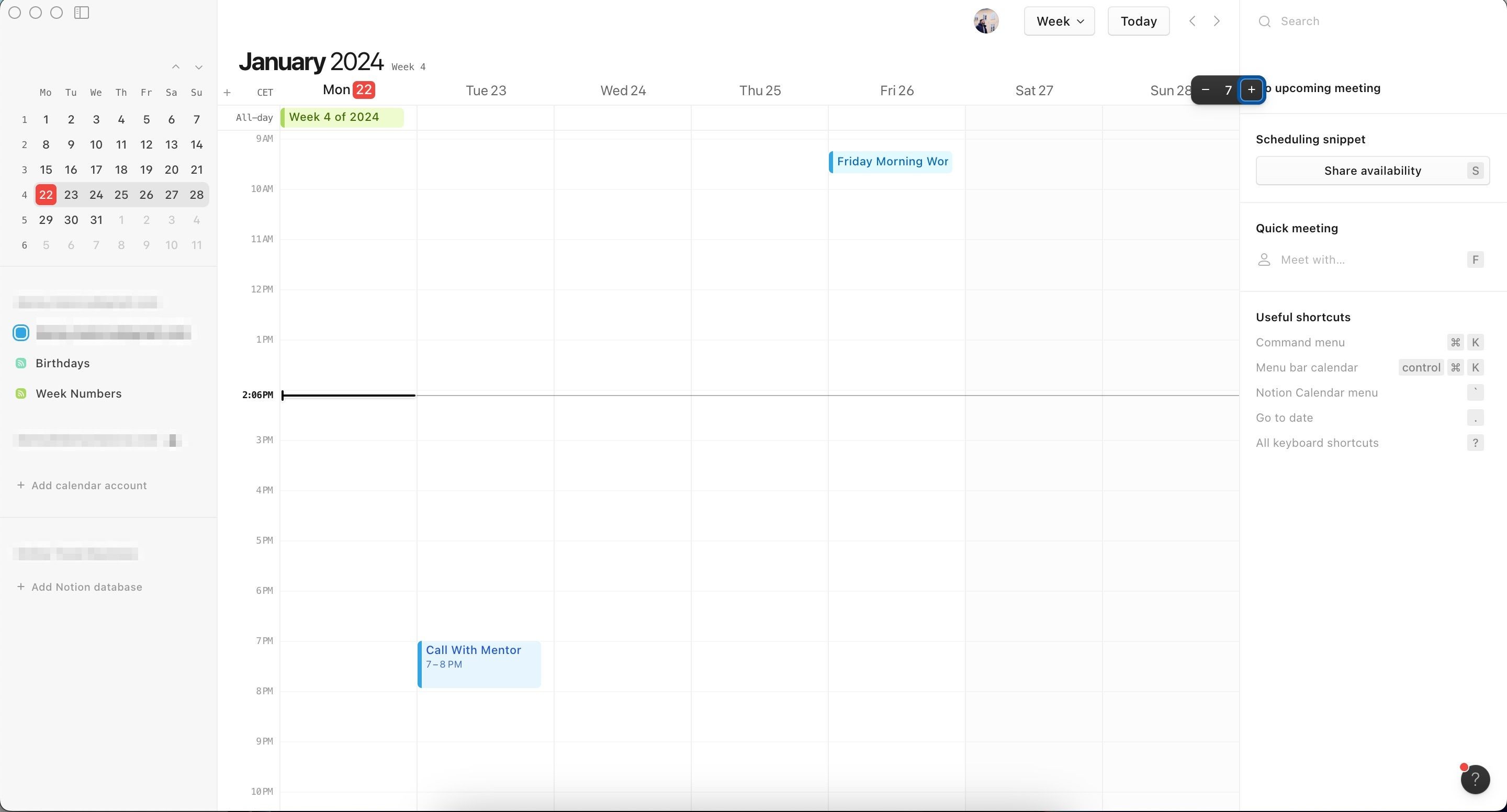 Thay đổi số ngày hiển thị trong ứng dụng Notion Calendar