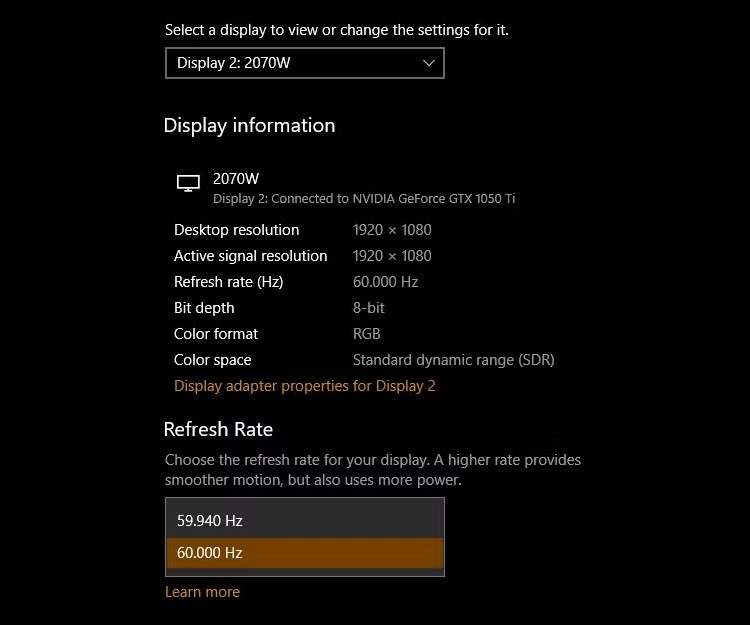 Thay đổi tần số quét trên Windows 10
