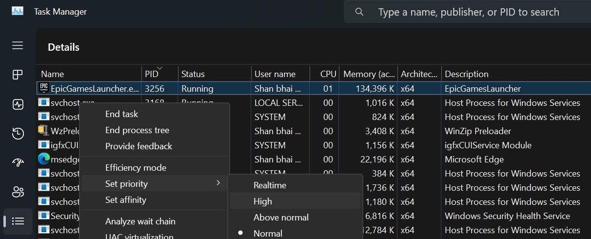 Thay Đổi Ưu Tiên Của Quá Trình Epic Games Launcher Trong Task Manager