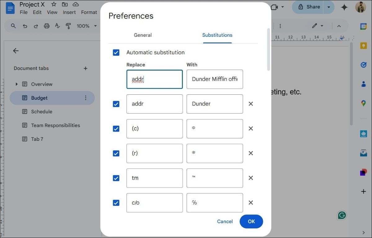 Thay thế văn bản trong Google Docs
