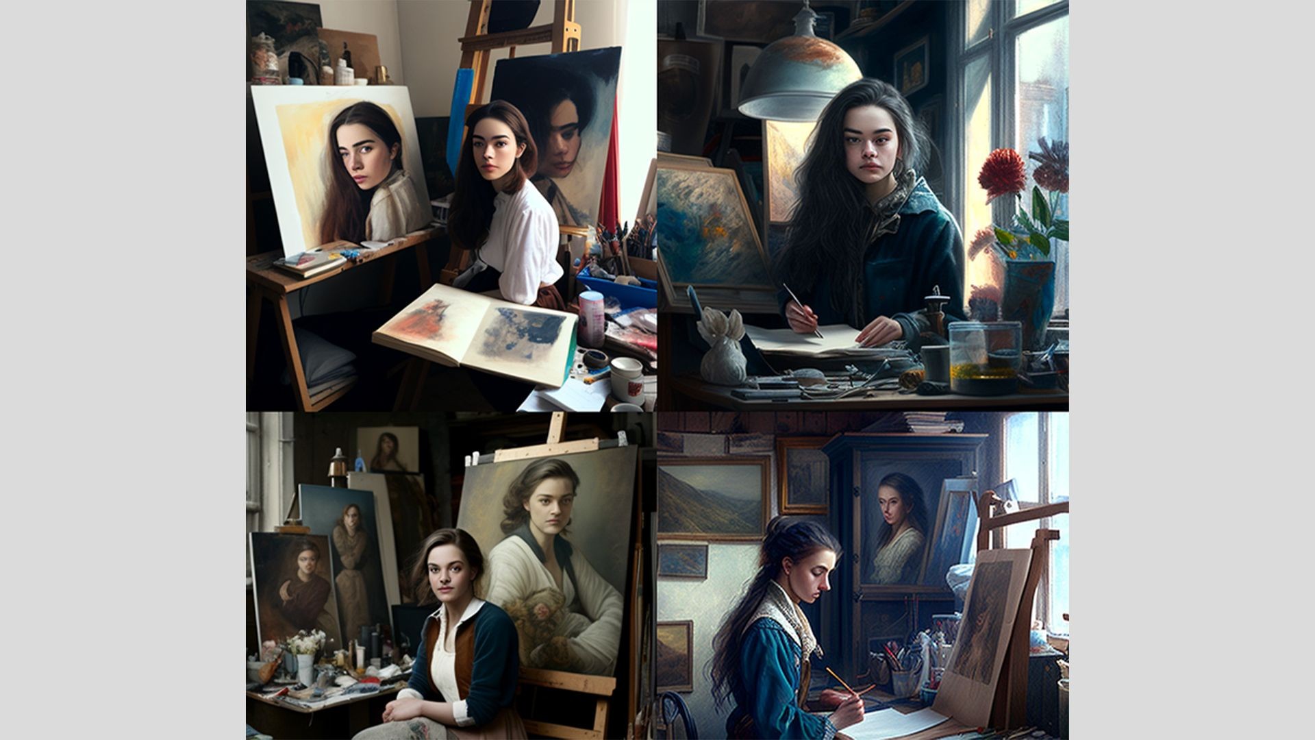 the artist in her studio Midjourney v4 prompt