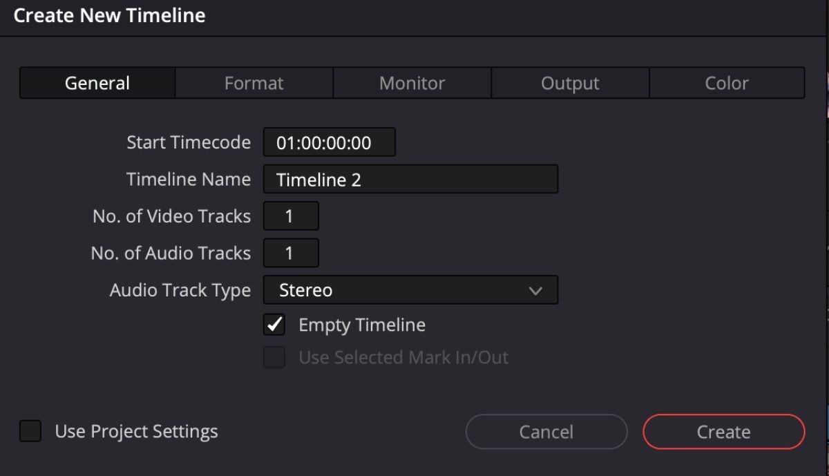 Thêm dòng thời gian mới trong DaVinci Resolve