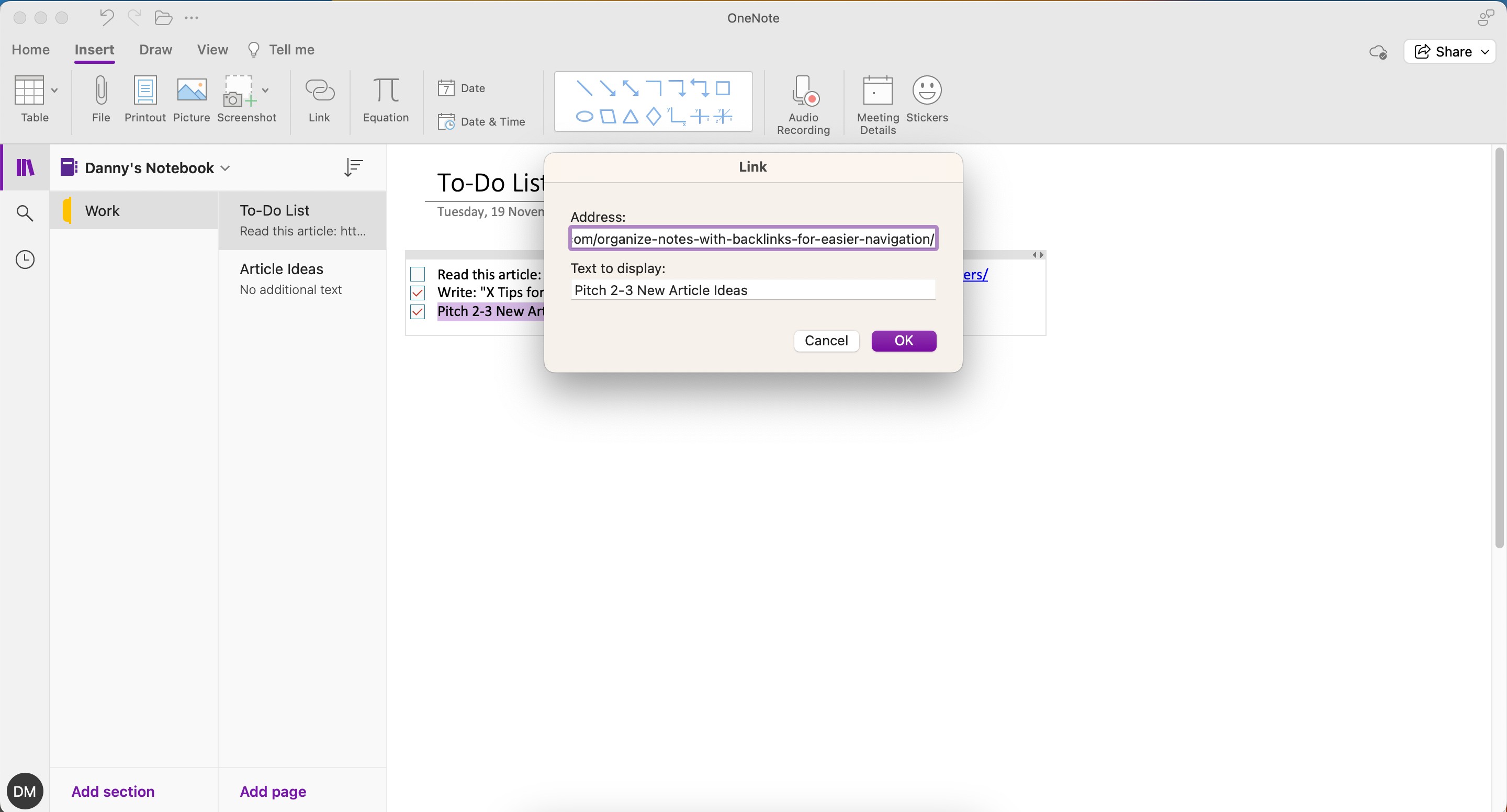Thêm liên kết đến trang OneNote trong danh sách việc cần làm của bạn