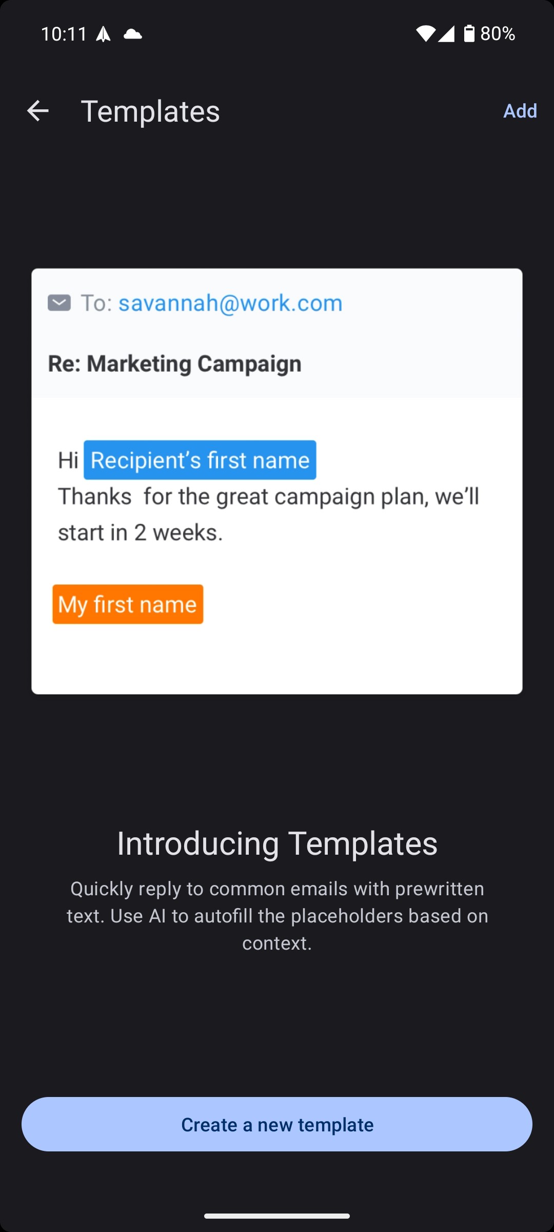 Thêm mẫu mới trong ứng dụng Spark Mail trên Android