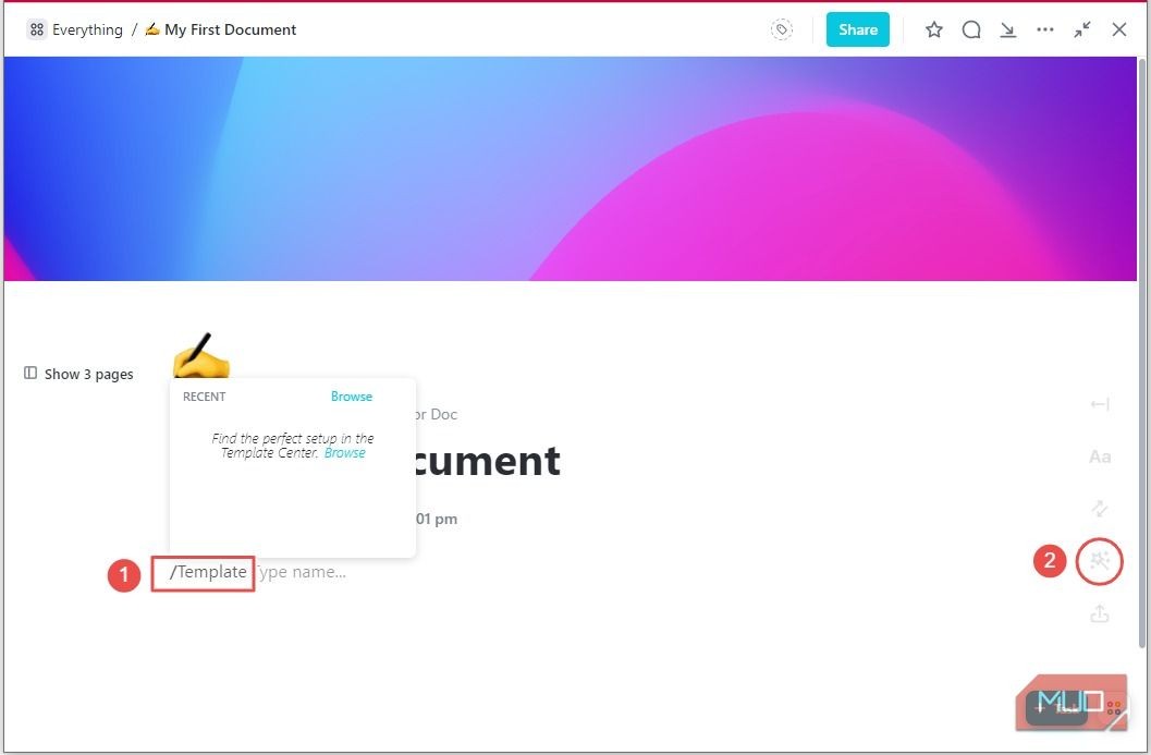 Thêm mẫu trong ClickUp Docs