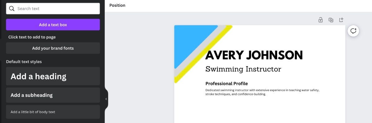 Thêm phần hồ sơ chuyên nghiệp trên CV Canva