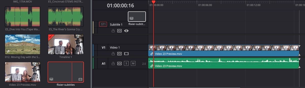 Thêm tệp SRT vào timeline trong DaVinci Resolve