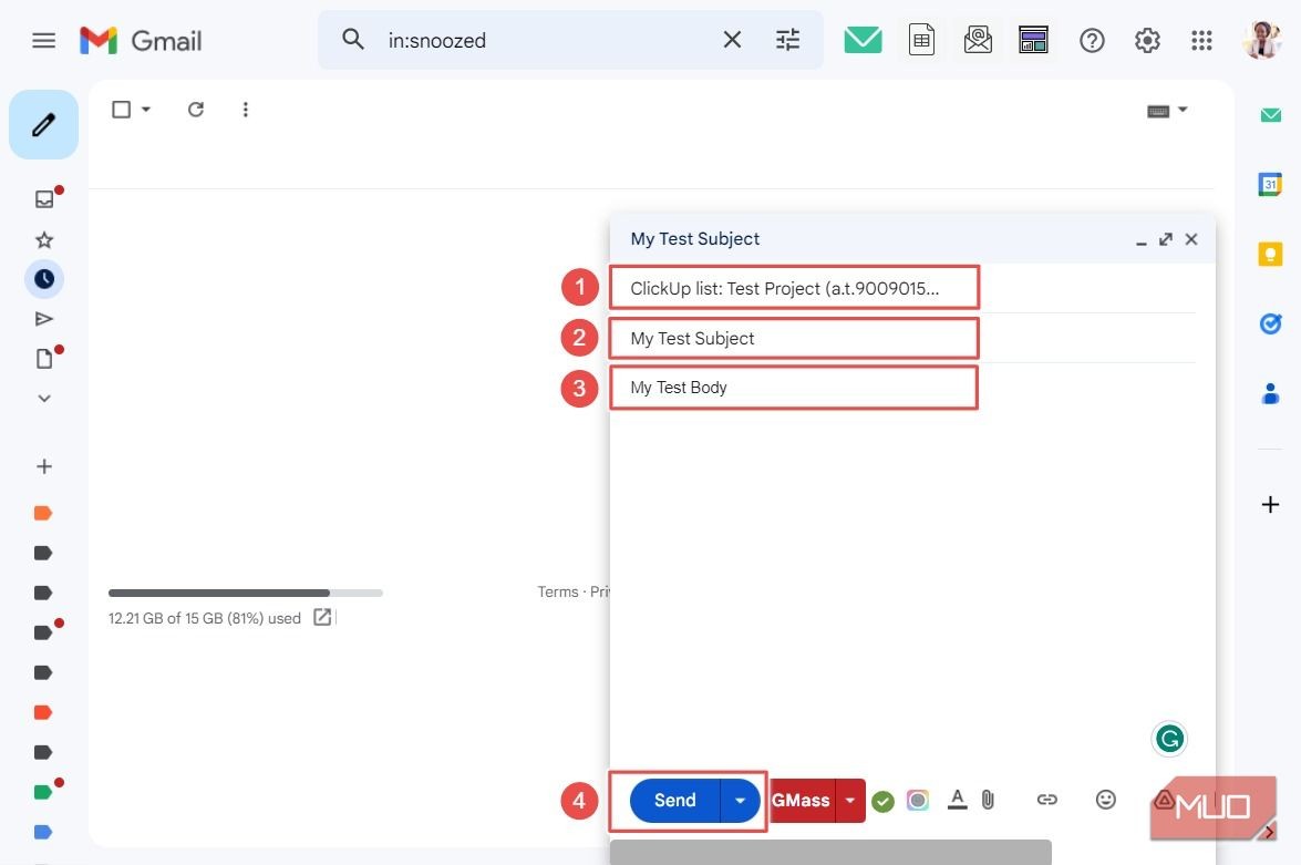 Thêm tiêu đề, nội dung và nhấn Gửi - Email đến nhiệm vụ