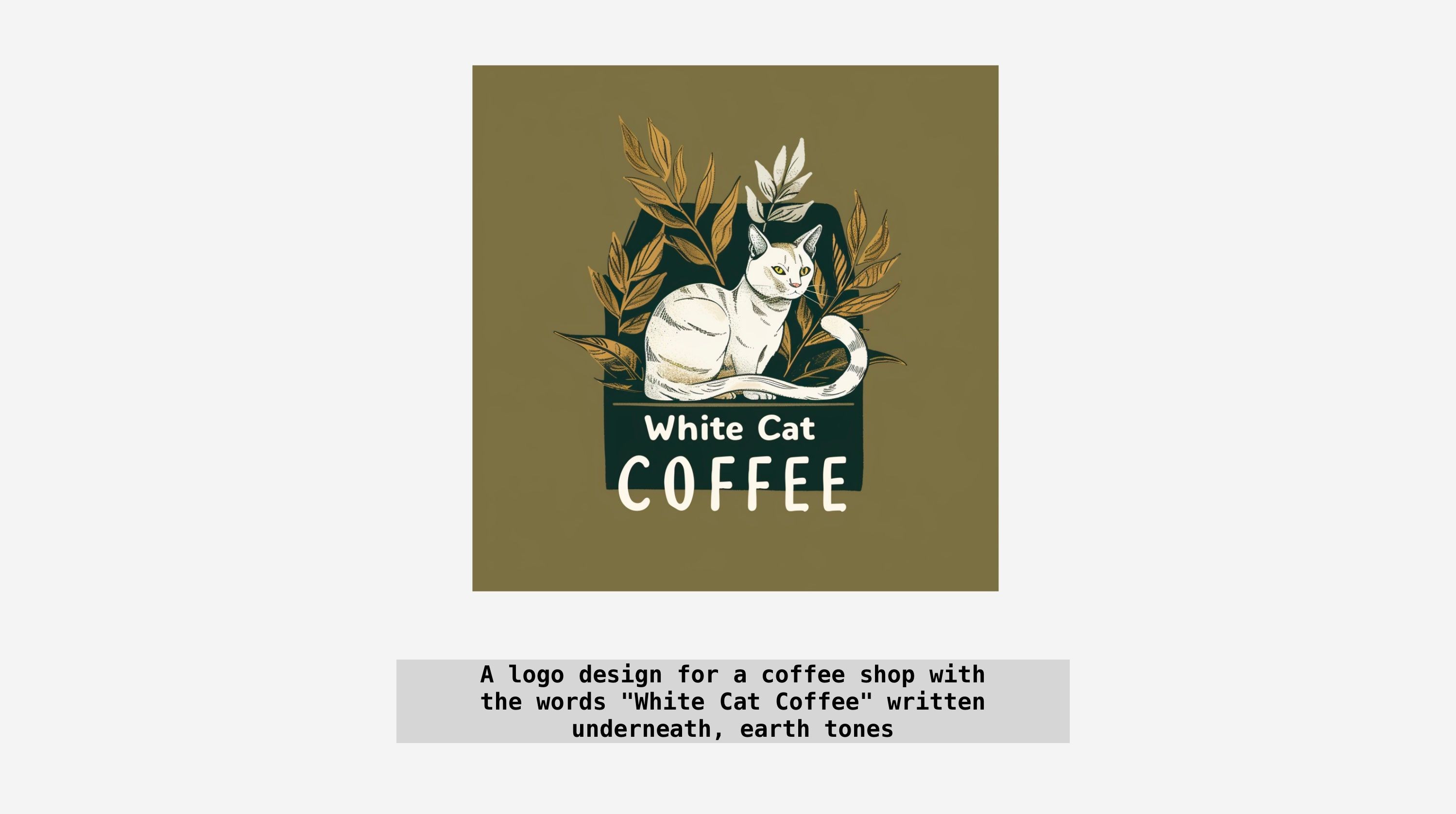 Thiết kế logo bao gồm dòng chữ White Cat Coffee được tạo bằng Midjourney