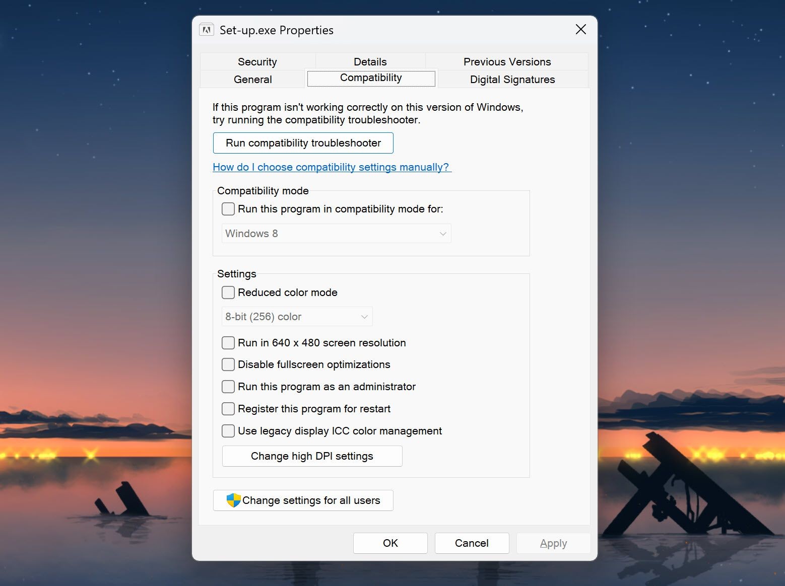 Thiết lập chế độ tương thích trên Windows 11