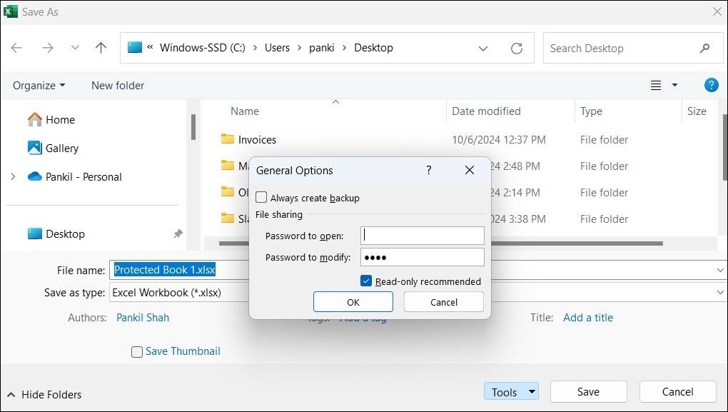 Thiết lập mật khẩu để chỉnh sửa trong Excel
