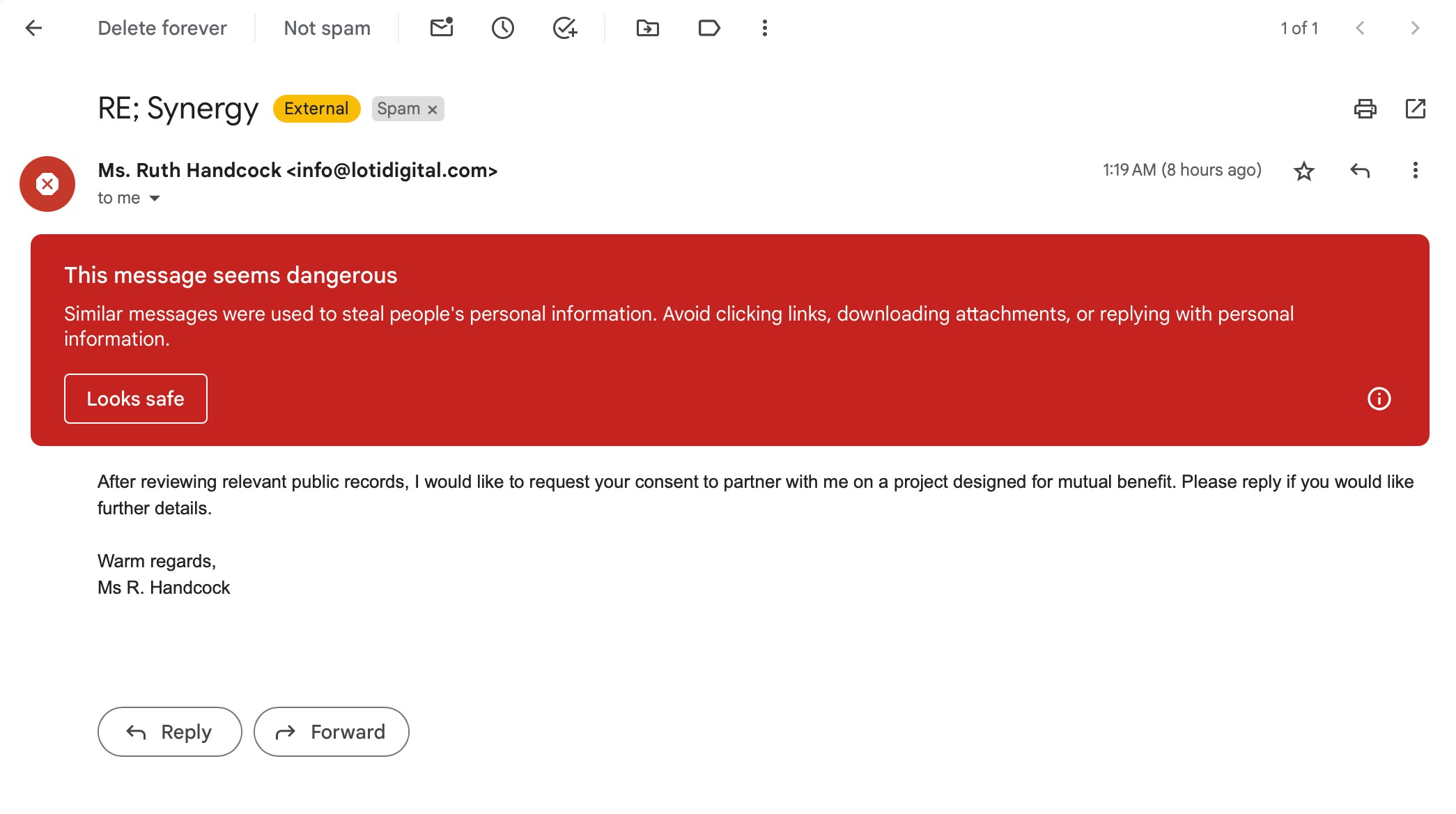 Thông báo cảnh báo nguy hiểm trong Gmail