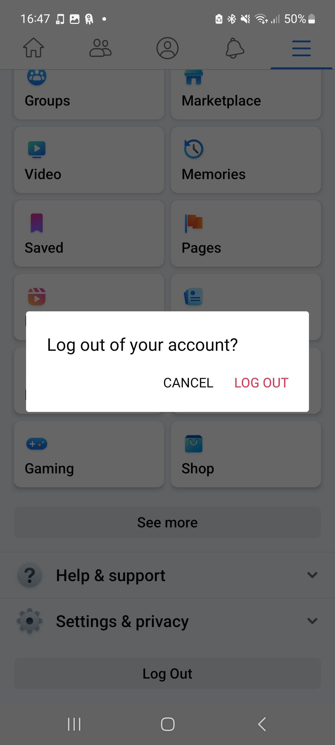 Thông báo đăng xuất khỏi ứng dụng Facebook