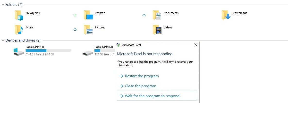 Thông báo Excel không phản hồi