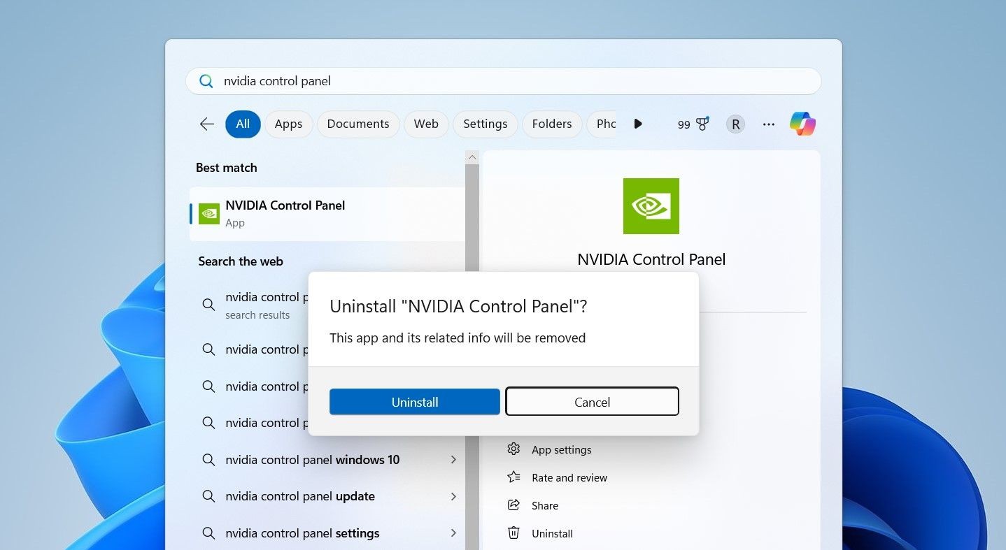 Thông Báo Gỡ Bỏ NVIDIA Control Panel trên Windows