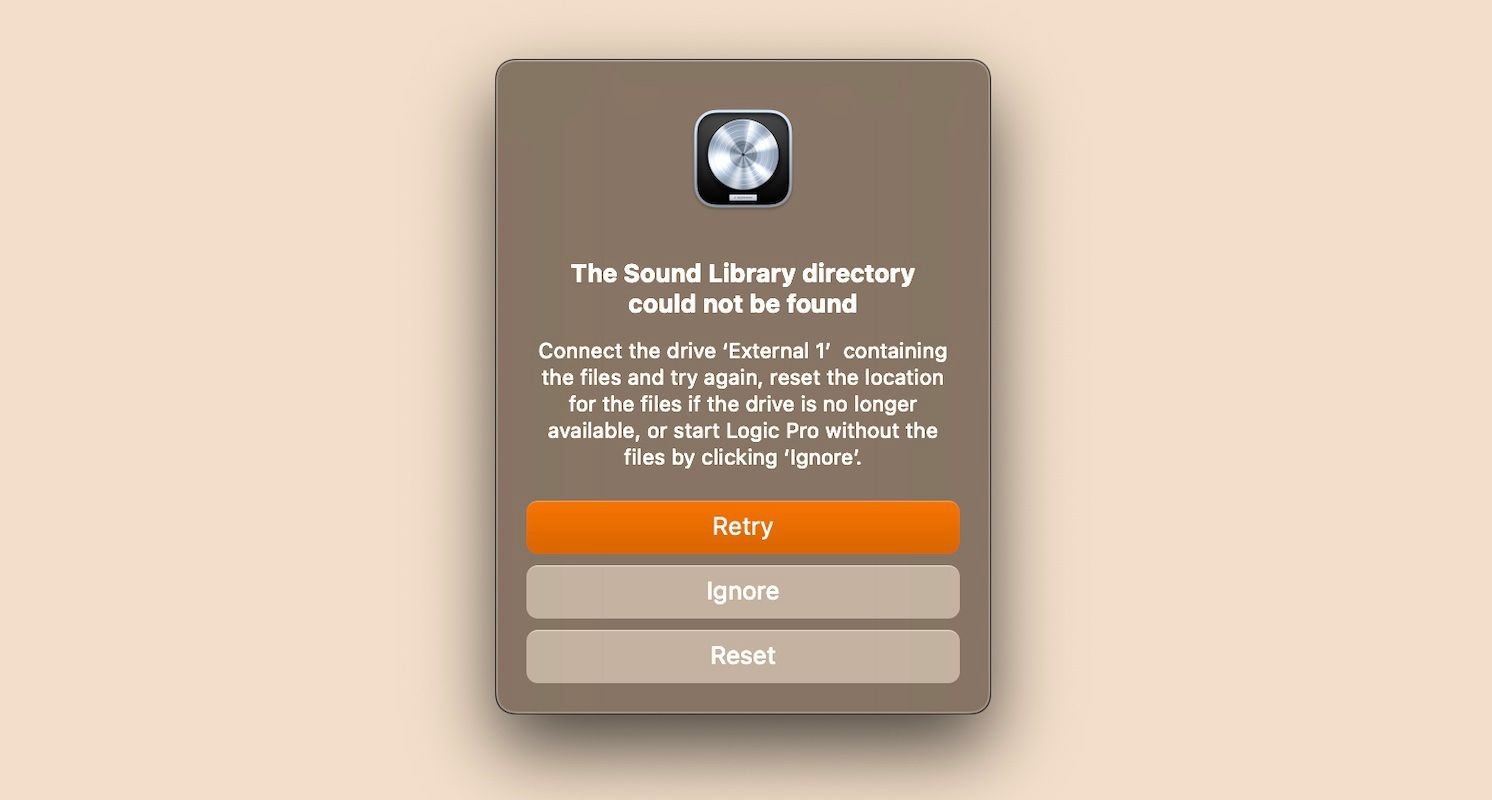 Thông báo lỗi Logic Pro thư viện âm thanh không thể tìm thấy