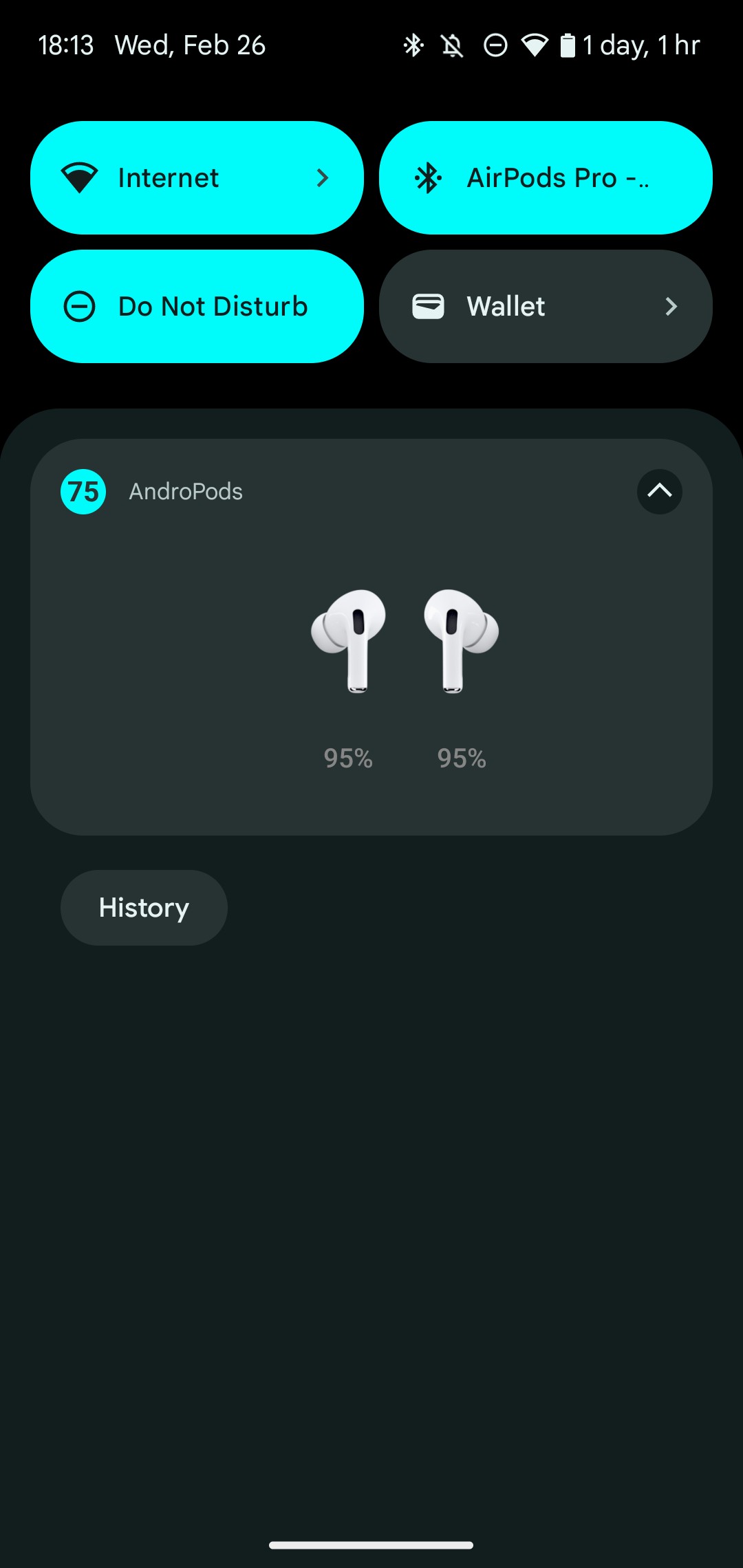 Thông báo mức pin của ứng dụng AndroPods