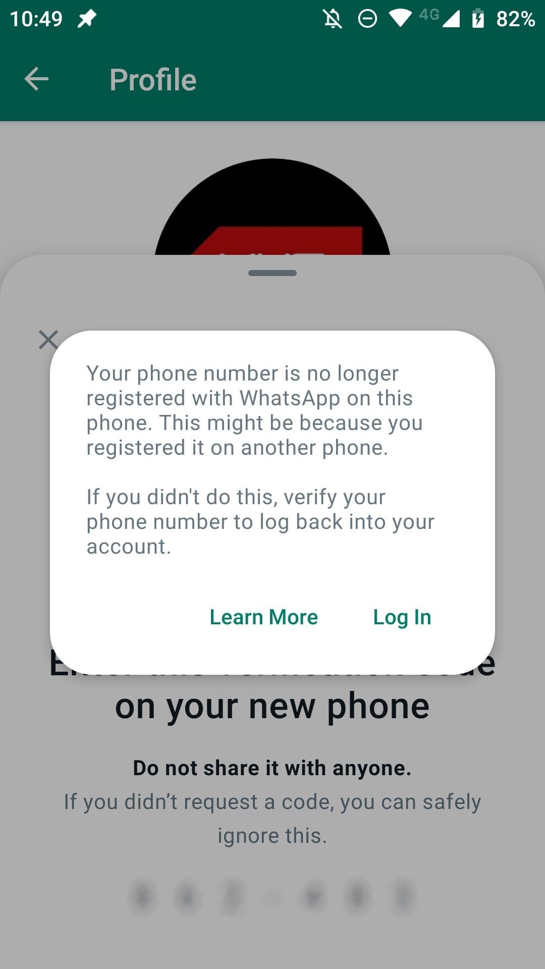 Thông báo tài khoản WhatsApp bị vô hiệu hóa trên điện thoại thứ hai
