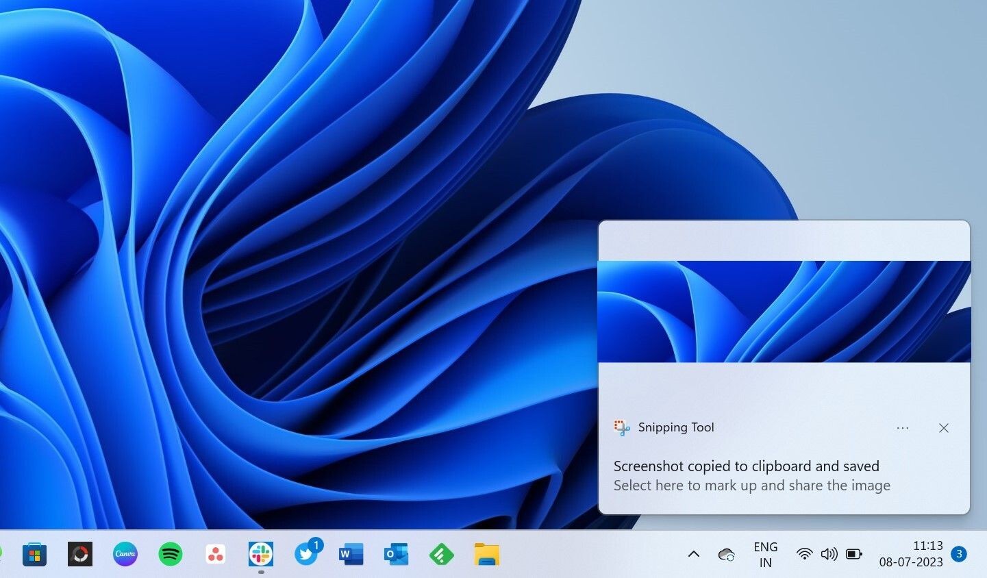 Thông báo từ công cụ cắt ảnh trên Windows 11