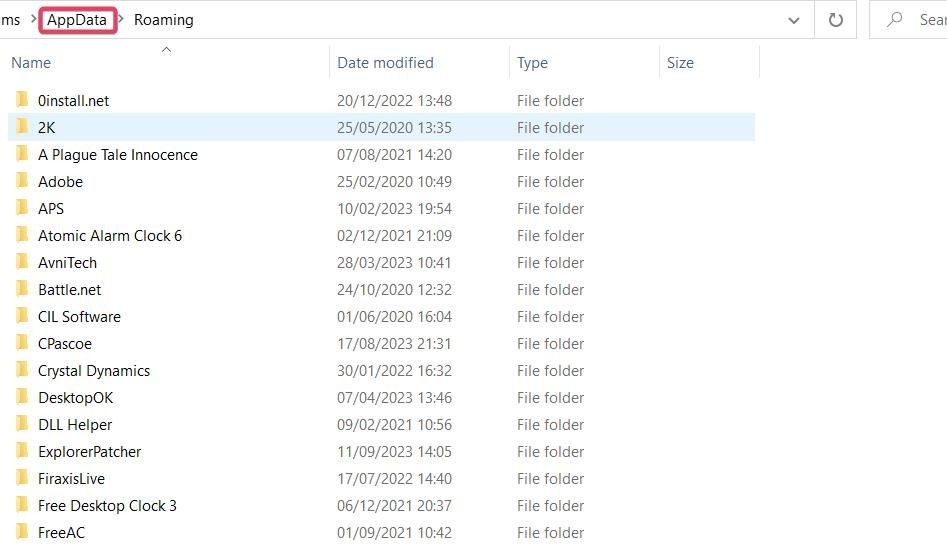 Thư mục AppData trong Explorer