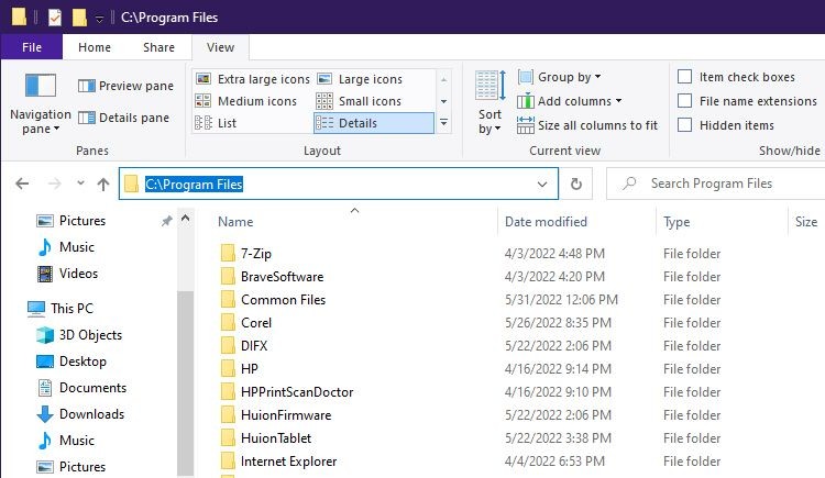 Thư mục Program Files trong File Explorer